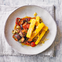 Roasted caponata with polenta chips